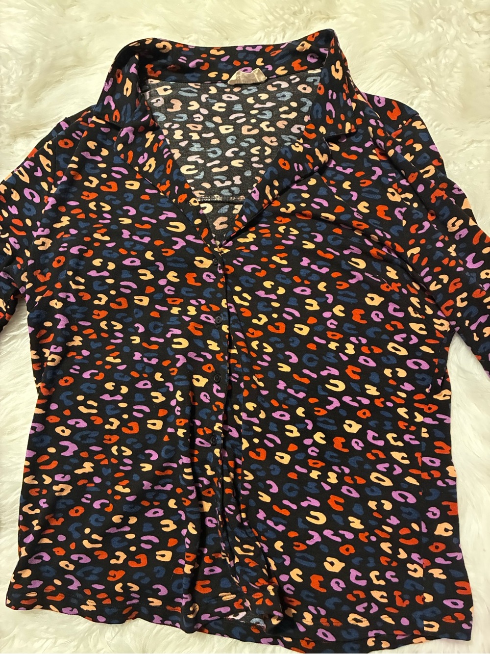 Black Multicolor Leopard Print Button-Down Shirt - Women’s